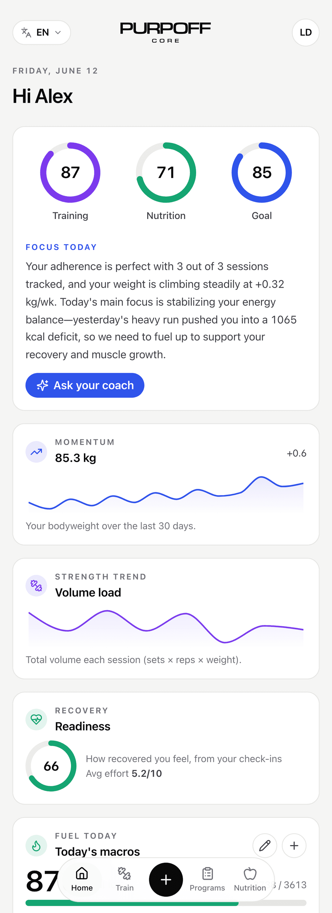 PURPOFF CORE dashboard